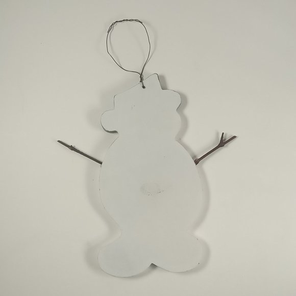 Top Hat Snowman Twig Arms Wooden Christmas Country Rustic Ornament Wire Hanger - Picture 2 of 3